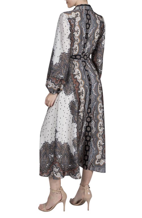 Julia Jordan Tie Belt Long Sleeve Midi Shirtdress In Black Multi