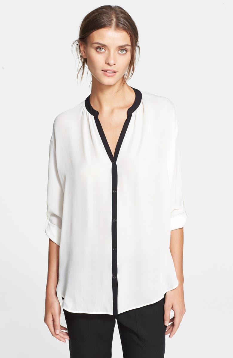 Vince Long Sleeve Tipped Popover Blouse | Nordstrom