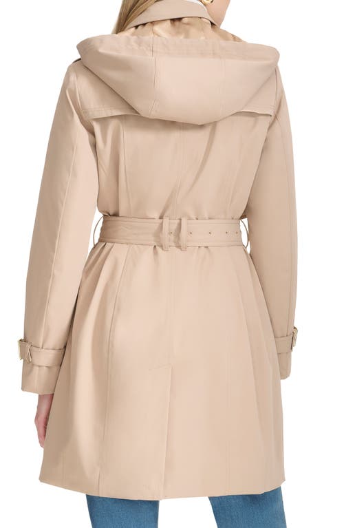 Shop Cole Haan Signature Classic Double Breasted Hooded Trench Coat In Sand