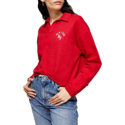 Topshop New York Rugby Top, US (fits like 14) - Red