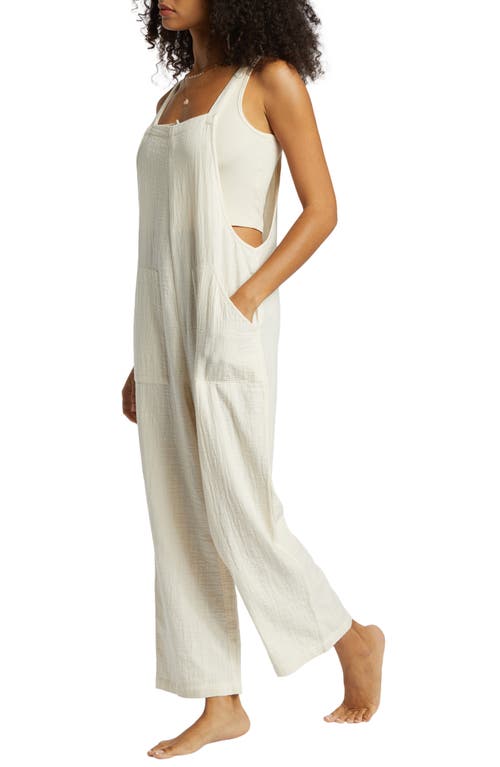 Shop Billabong Pacific Time Cotton Gauze Jumpsuit In White Cap