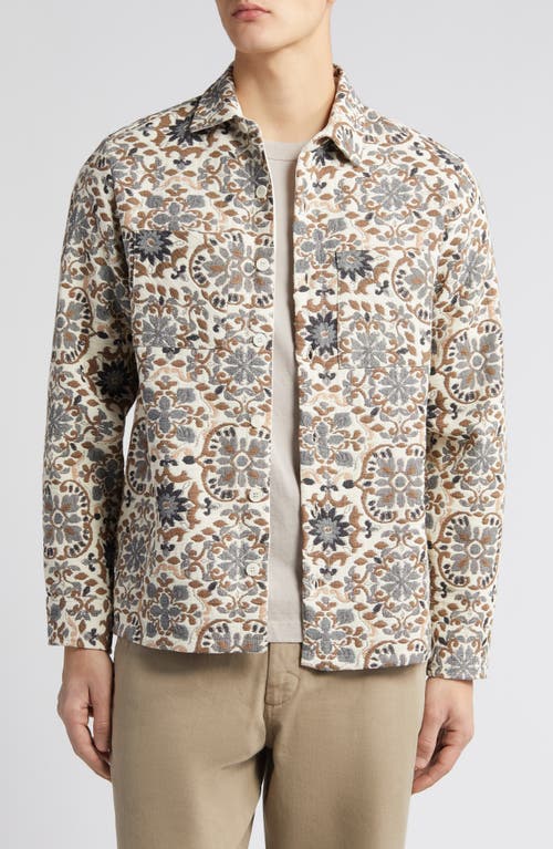 Whiting Embroidered Mosaic Cotton Blend Shirt Jacket in Beige