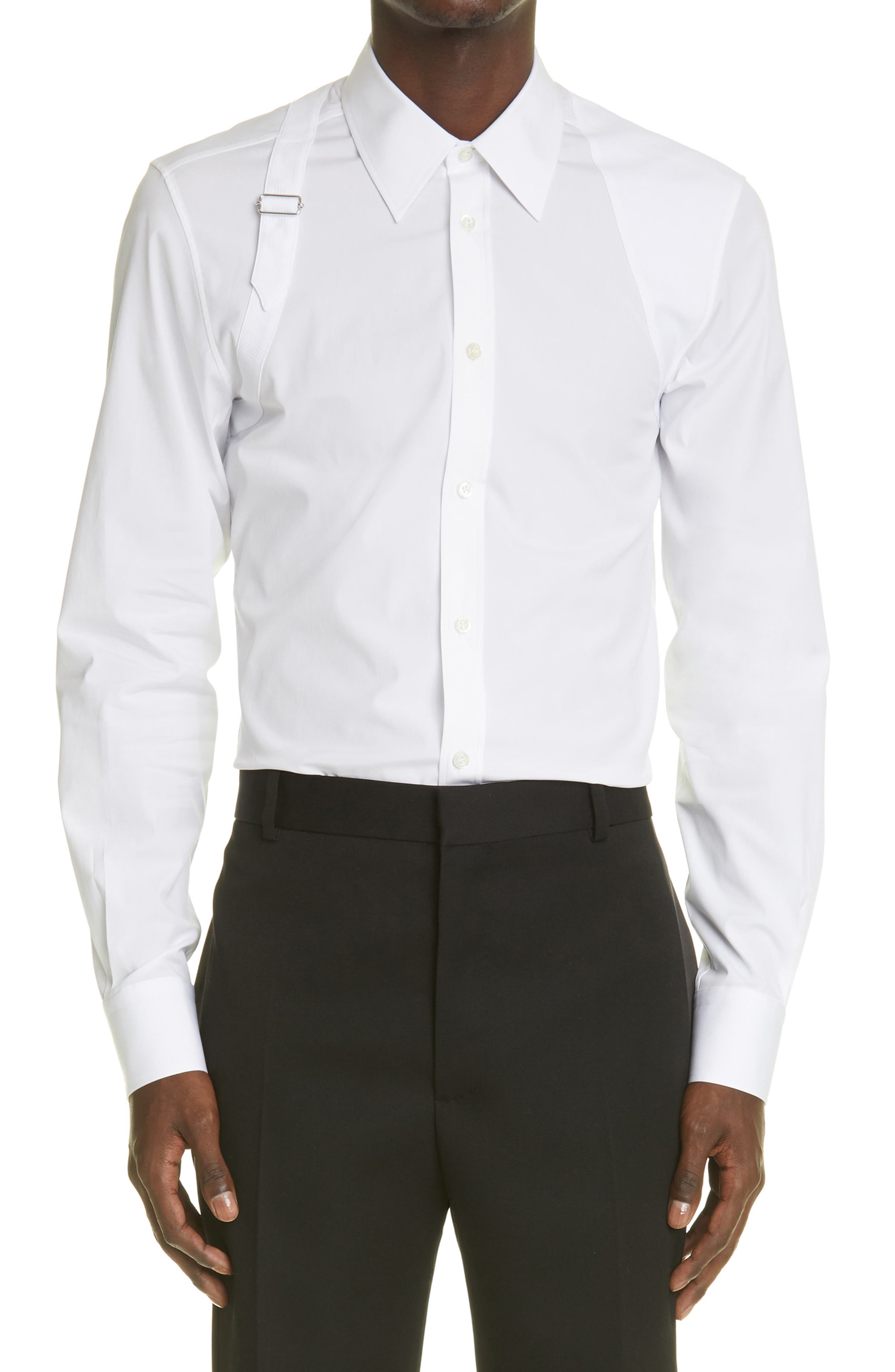 Alexander McQueen Harness Stretch Poplin Men's Button-Up Shirt | Nordstrom