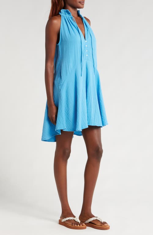 Shop Elan Button Front Cotton Cover-up Minidress In Sky Blue