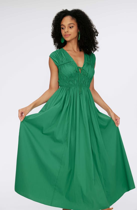 Shop Diane Von Furstenberg Gillian Smock Detail Cotton Blend Midi Dress In Signature Green