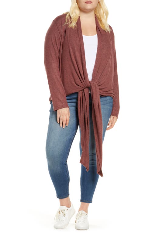 Shop Loveappella Multi Wear Tie Front Draped Cardigan In Raisin