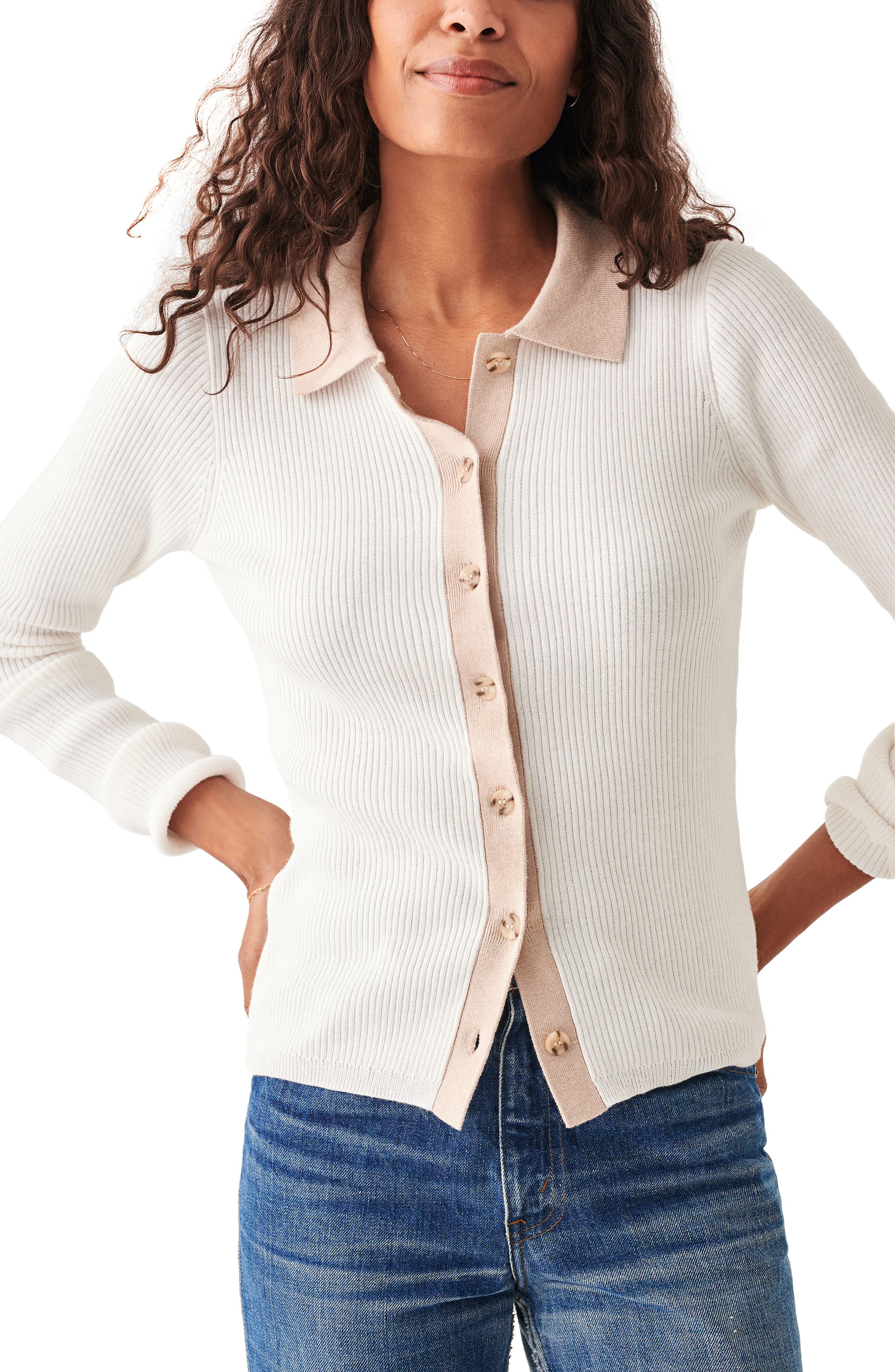 Faherty Mikki Collar Organic Cotton & Cashmere Cardigan in White