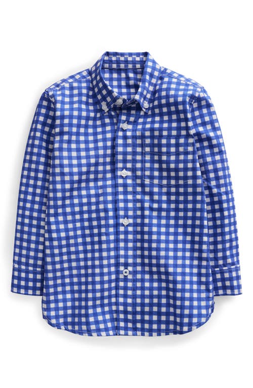 Mini Boden Kids' Check Long Sleeve Cotton Button-Down Shirt in Ivory /Blue Gingham at Nordstrom, Size 12-18M