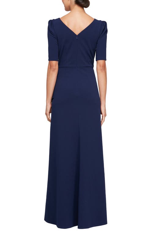 Shop Alex Evenings Embellished Neck A-line Gown In Navy