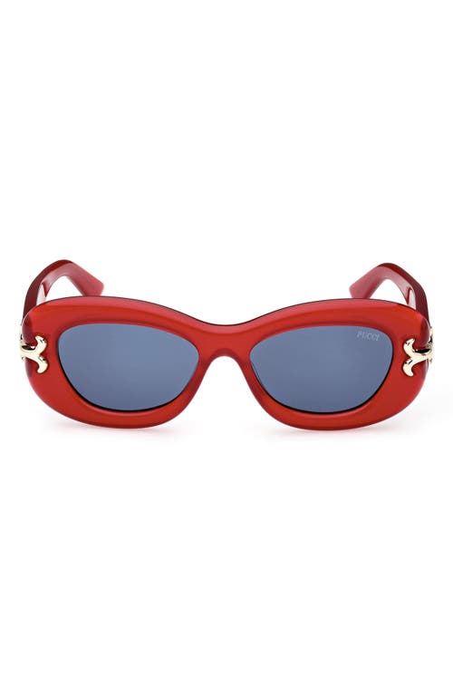 52mm Geometric Sunglasses in Shiny Red /Blue