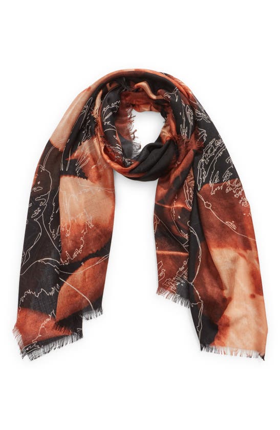 Shop Nordstrom Eyelash Trim Print Cashmere & Silk Wrap In Black Sunbaked Leaves