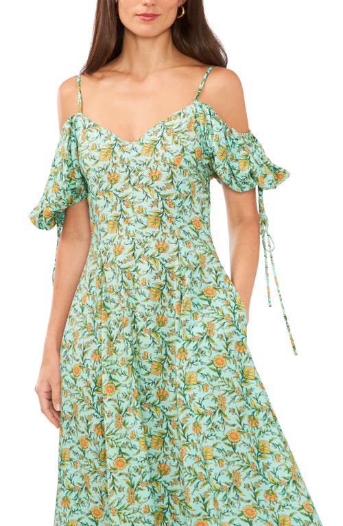 Shop 1.state Floral Cold Shoulder Midi Dress In Sea Glass Blue