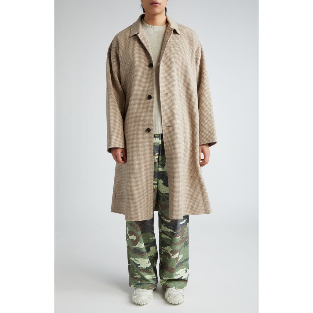 Acne Studios Houndstooth Wool Belted Coat In Mahogany Brown/ivory White