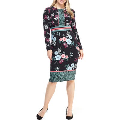 Maggy London Floral Print Long Sleeve Jersey Dress, Black