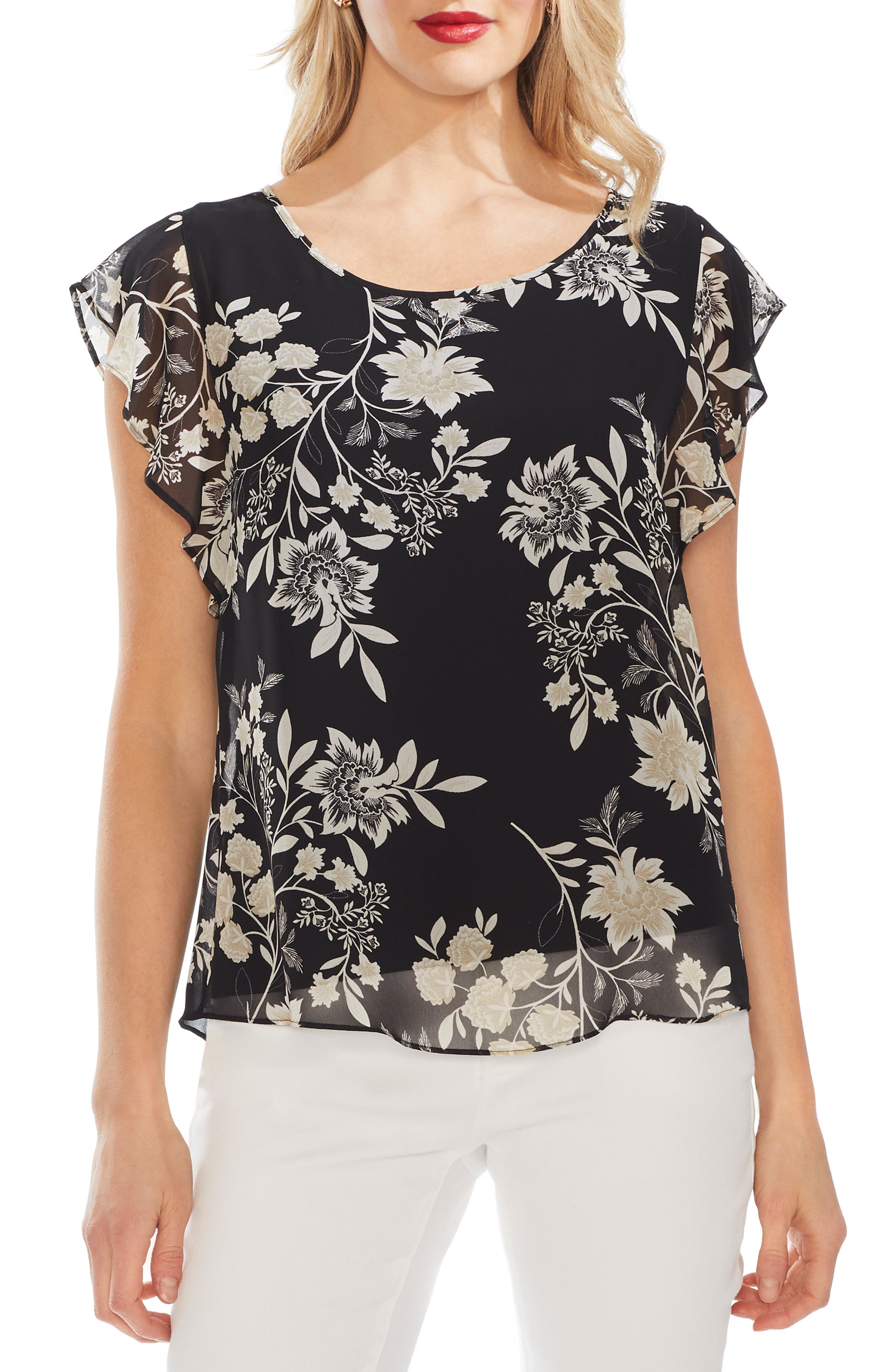 Vince Camuto Flutter Sleeve Floral Top Nordstrom