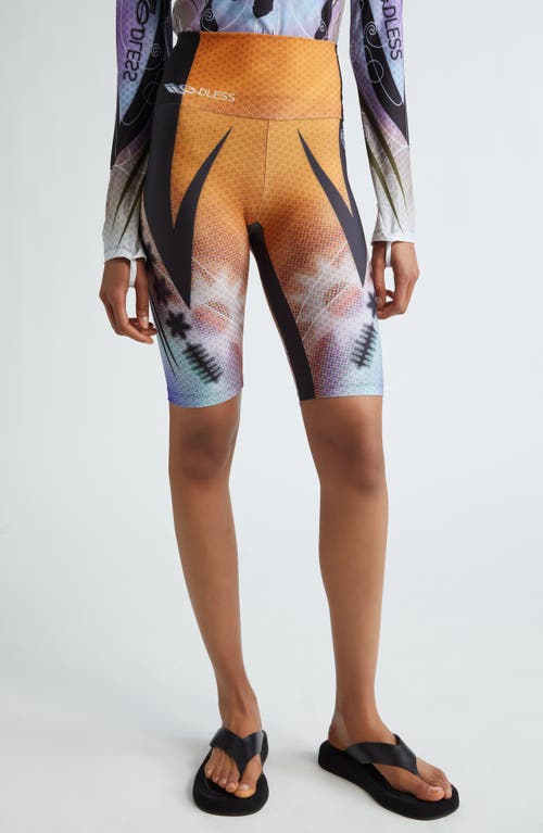 Pixel Print Bike Shorts in Orangina