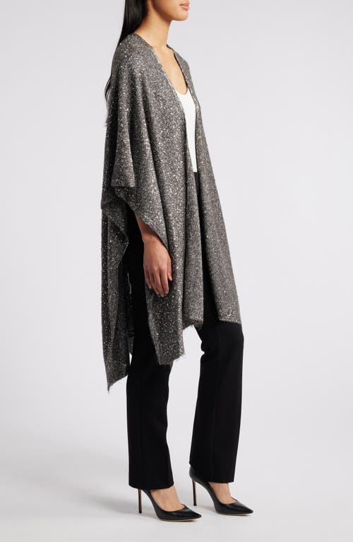 Shop Anne Klein Sequin Cardigan In Dark Heather Grey/silver