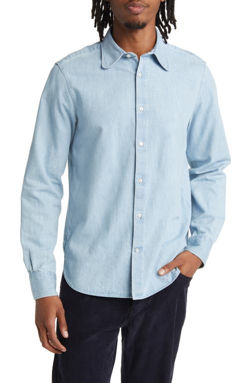 Officine Générale Dustin Washed Cotton Denim Button-Up Shirt in Mid Blue at Nordstrom, Size X-Large