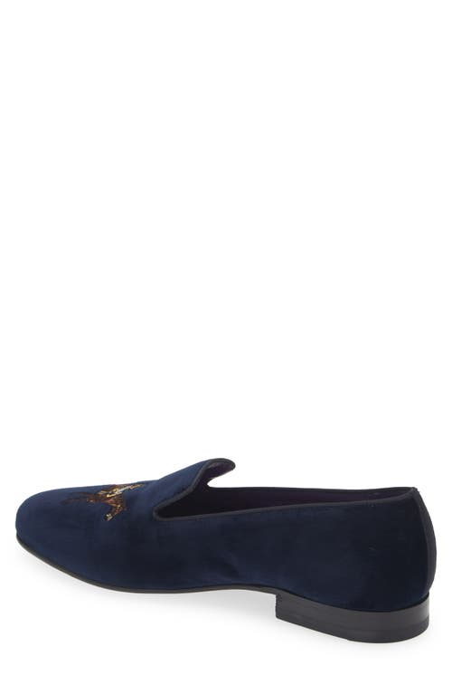 Ralph Lauren Alonzo Standing Horse Velvet Slipper In Classic Chairman Navy