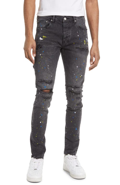 PURPLE BRAND Paint Splatter Ripped Knee Skinny Jeans Black Reflective Repair at Nordstrom, X