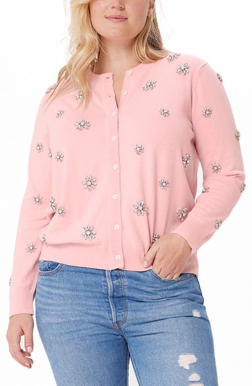 Embellished Flower Cotton & Cashmere Cardigan in Pink Pearl