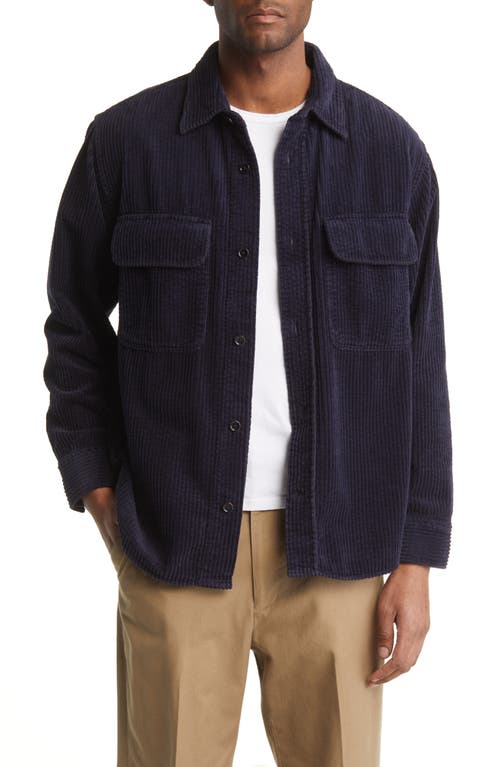 NN07 Folmer 1725 Cotton Corduroy Button-Up Shirt Jacket in Navy Blue