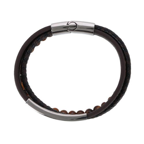 Shop Trafalgar Loose Fit Beaded And Leather 3 Strand Bracelet In Brown