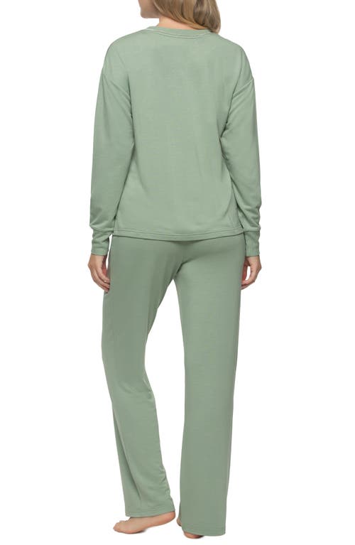 Shop Felina Aria Long Sleeve Knit Pajamas In Iceberg Green