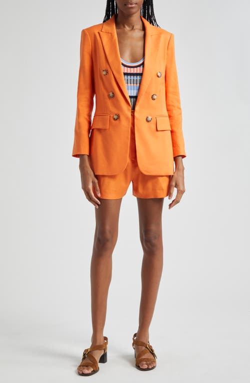 Shop Veronica Beard Franzi Paperbag Waist Linen Blend Shorts In Orange