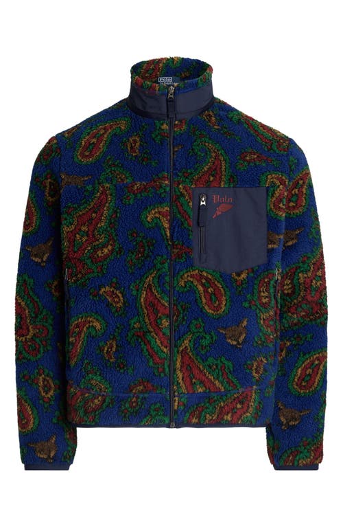 Shop Polo Ralph Lauren High Pile Fleece Jacket In Royal Belv Paisley Combo