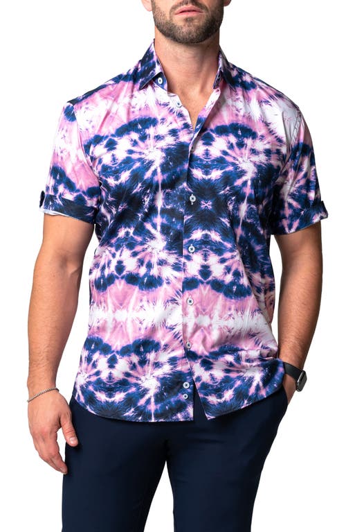 Maceoo Galileo Tie Dye Stars Short Sleeve Cotton Button-Up Shirt Blue at Nordstrom,