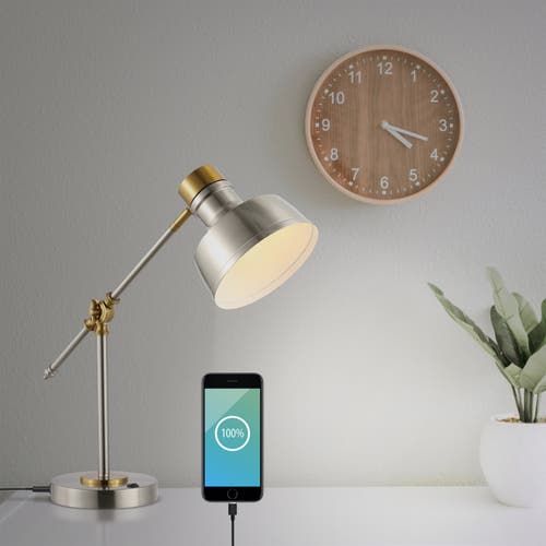 Jonathan Y Allegra Classic Farmhouse Adjustable Cantilever Led Task Lamp With Usb Charging Port In Nickel/brass Gold