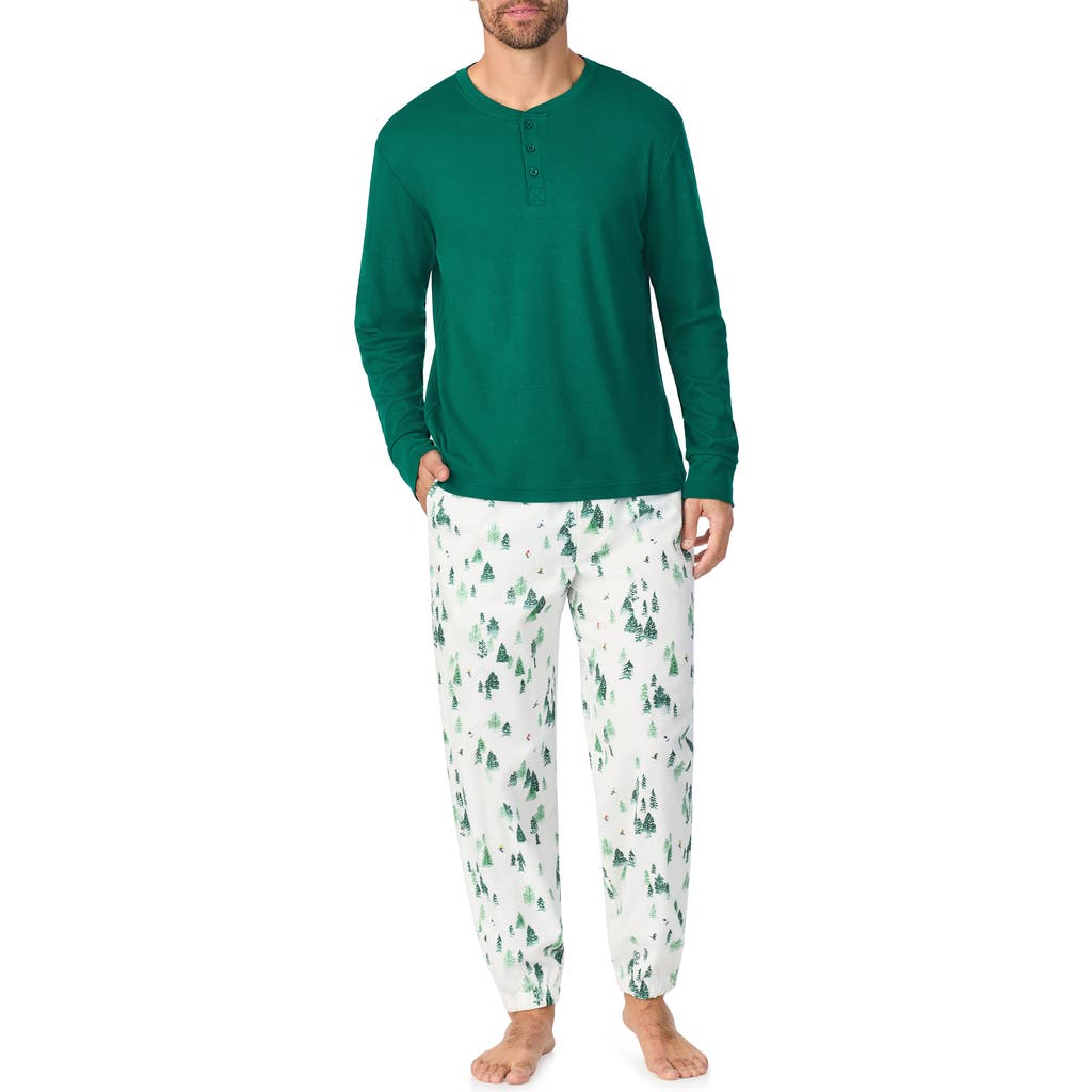 BedHead Pajamas Long Sleeve Henley Pajama Top & Flannel Pajama Pants Set in Hit The Slopes