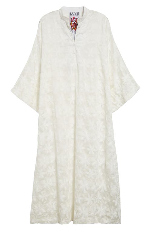 Shop La Vie Style House Floral Embroidered Sheer Cover-up Caftan In White