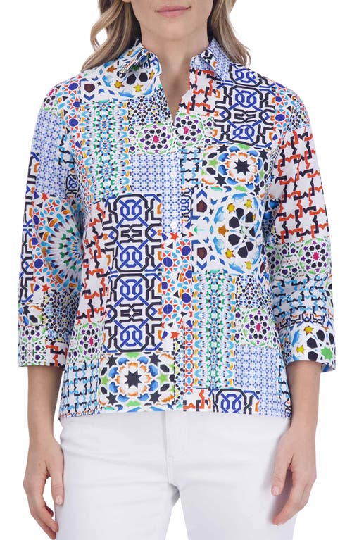 Foxcroft Kelly Print Button-Up Shirt Blue Multi at Nordstrom,