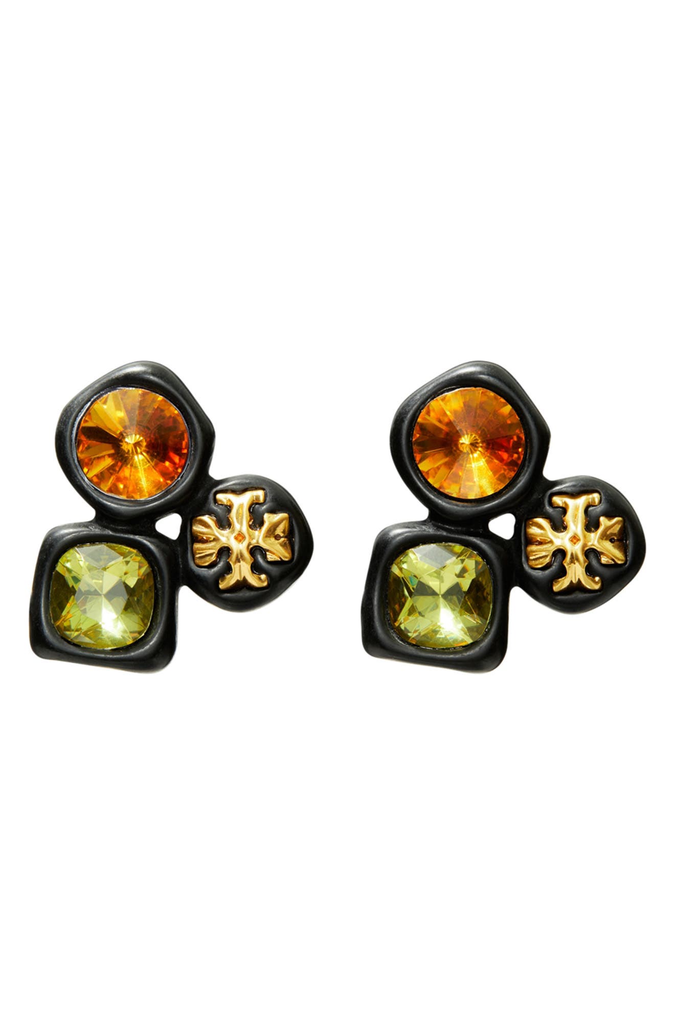 Tory Burch Roxanne Cluster Stud Earrings in Rolled Brass /Multi Cover