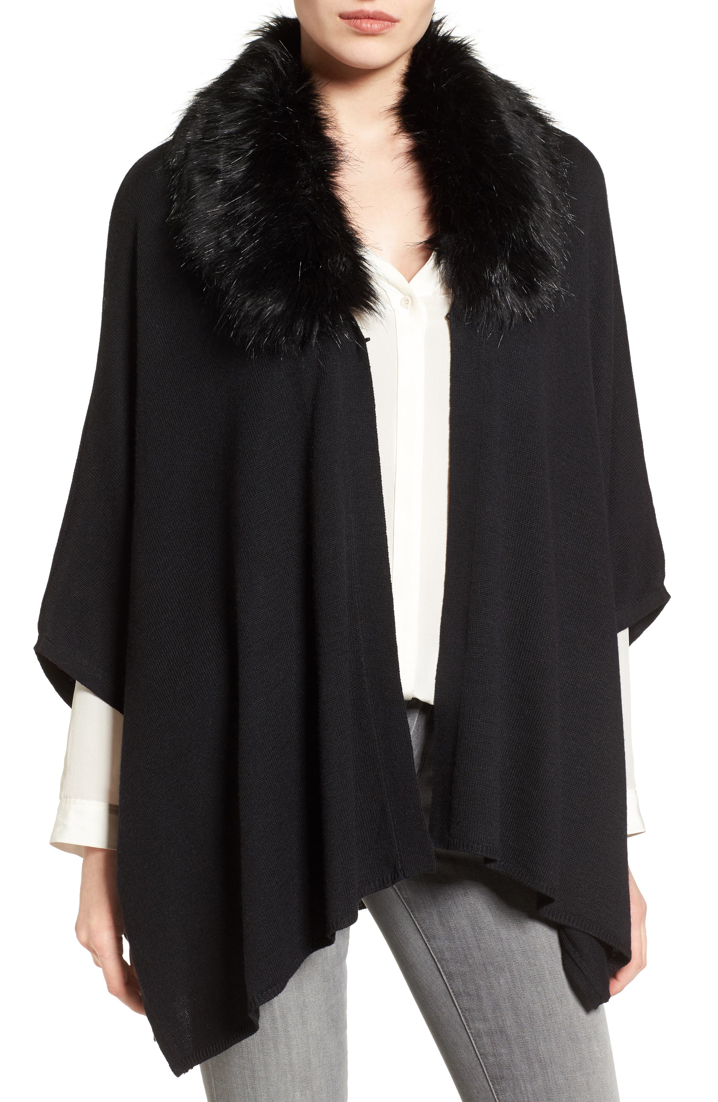 Nordstrom Knit Poncho with Faux Fur Collar | Nordstrom