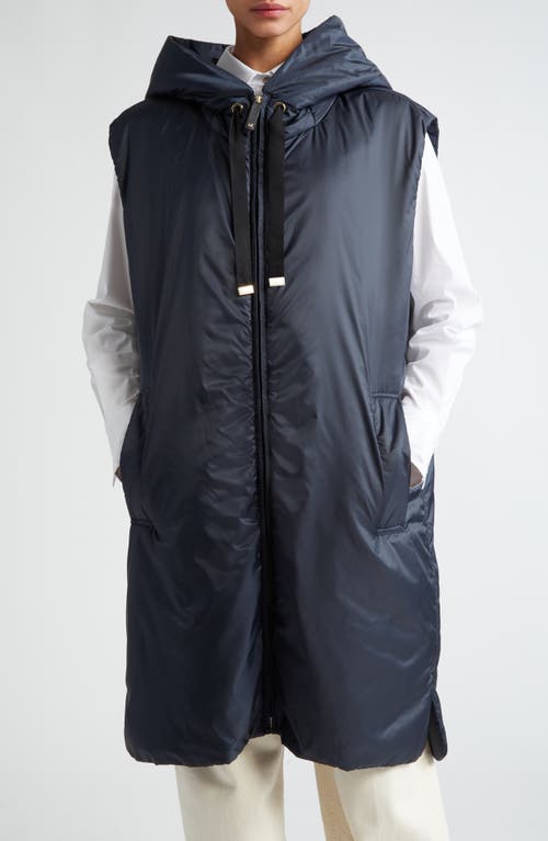 Max Mara Water Resistant Cameluxe Padded Hooded Long Vest Midnight Blue at Nordstrom,