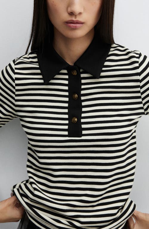 Shop Mango Stripe Long Sleeve Polo In Black