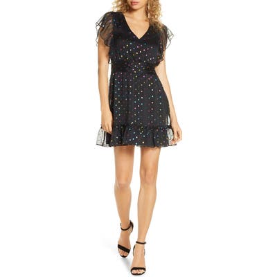 Ali & Jay Night Fever Metallic Clip Dot Minidress, Black