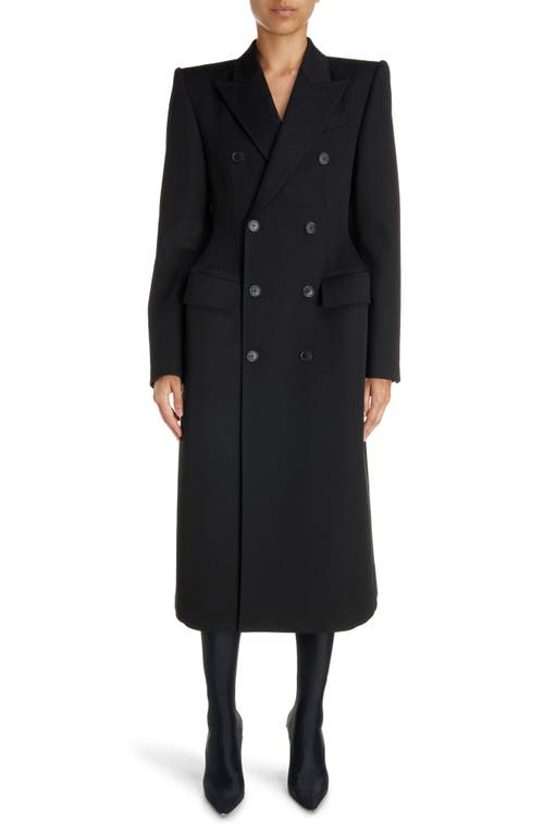 Balenciaga Hourglass Double Breasted Wool Gabardine Coat Black at Nordstrom, Us
