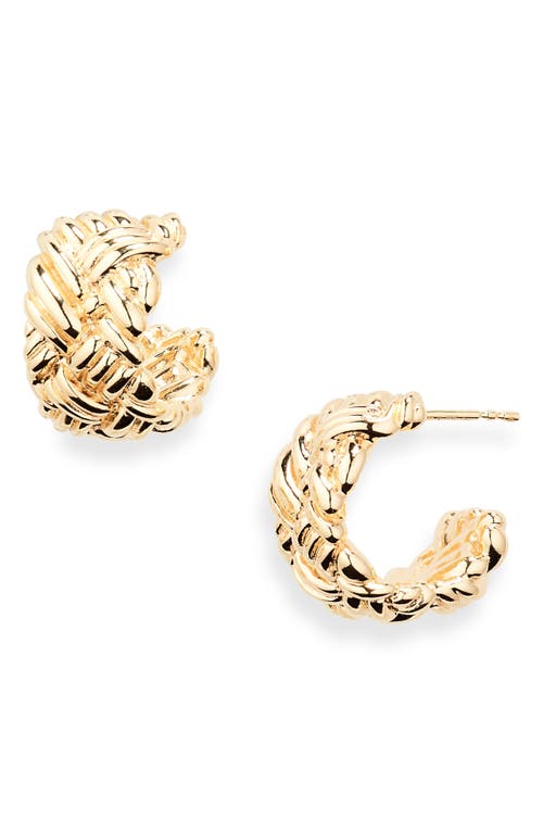 Bottega Veneta Intrecciato Huggie Hoop Earrings In 8120 Yellow Gold