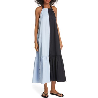 Tibi Colorblock Tech Poplin Dress, Blue