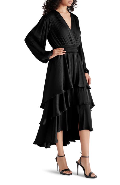 Shop Steve Madden Bei Long Sleeve Tiered Satin Midi Dress In Black