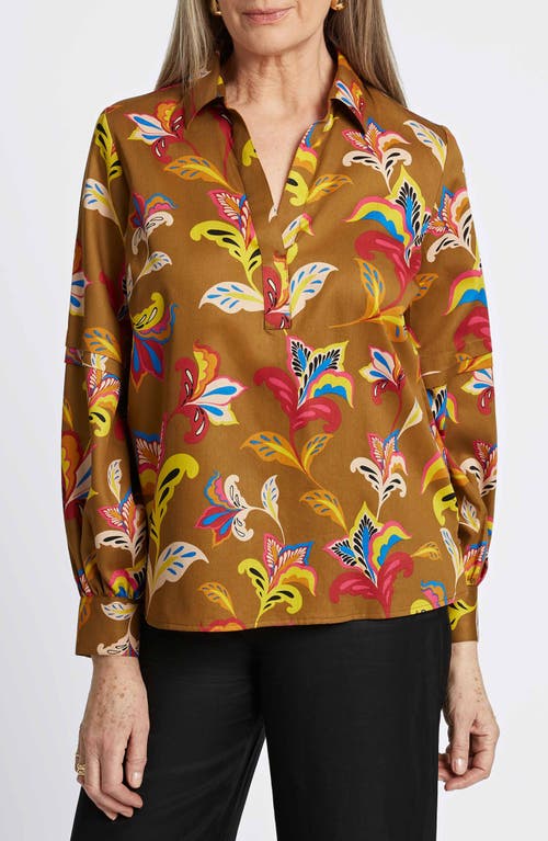 Foxcroft Frankie Wrinkle Resistant Top In Brown Multi