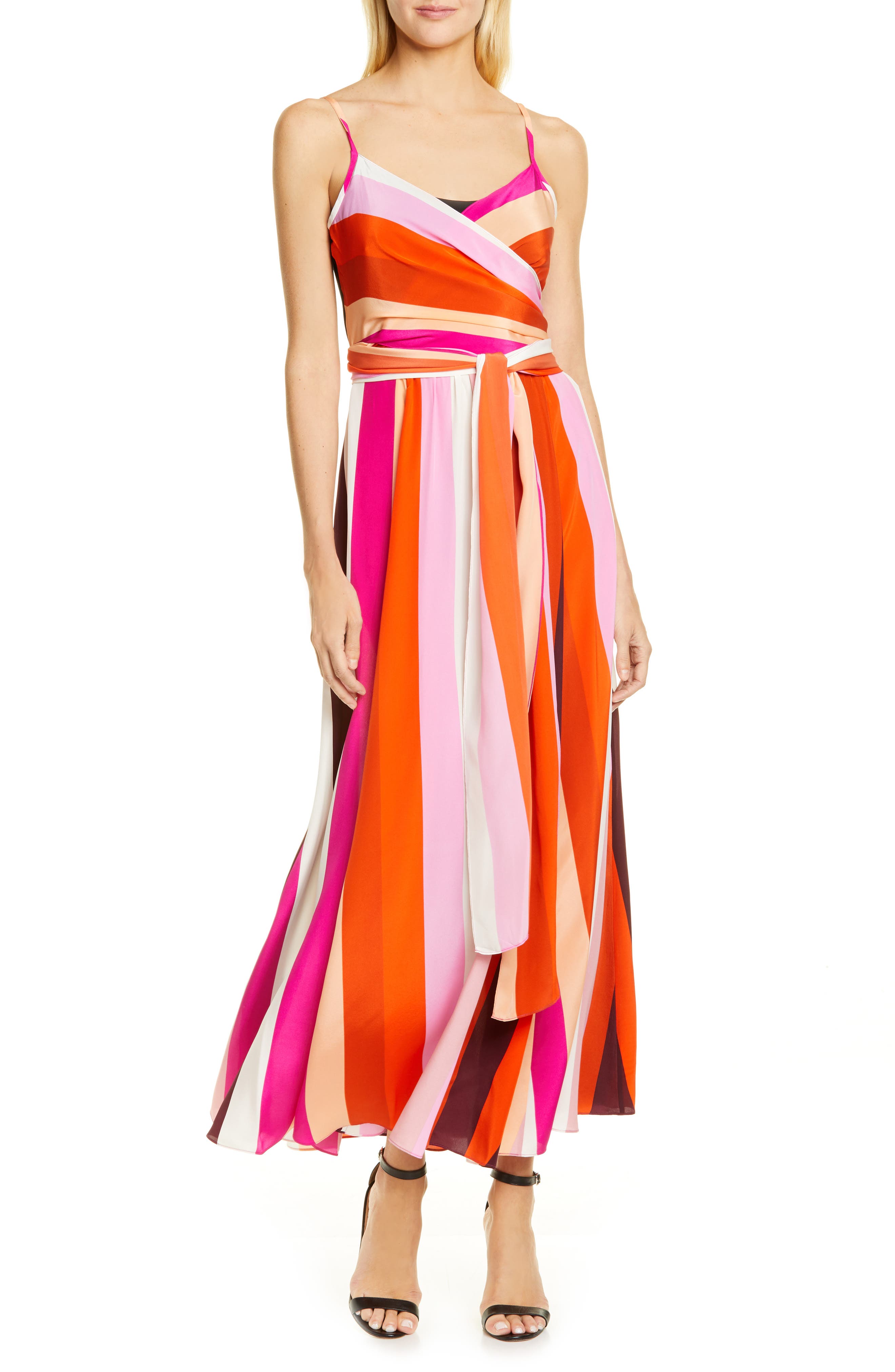 Dvf Azalea Stripe Silk Wrap Maxi Dress, Pink