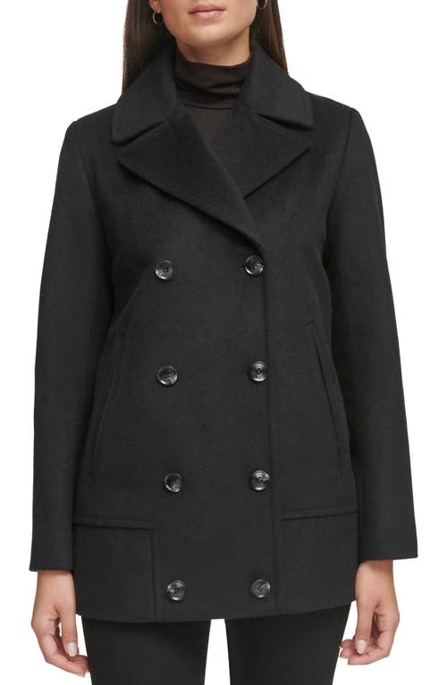 Shop Kenneth Cole New York Double Breasted Felted Coat In Black