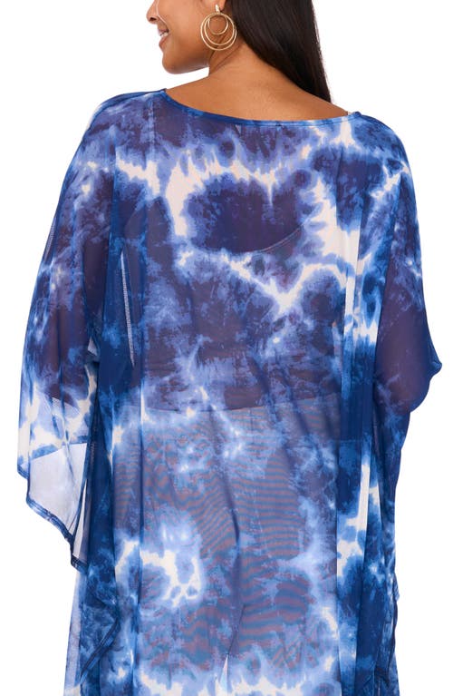 Chaus Tie Dye Elbow Sleeve Stretch High-low Tunic In Navy