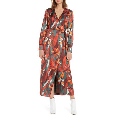 Forest Lily Floral Wrap Maxi Dress, Red