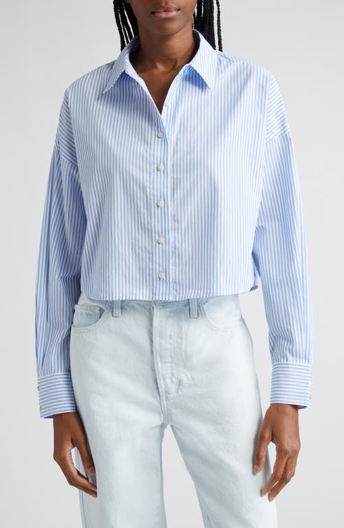 Favorite Daughter The Crop Stripe Cotton Button-up Shirt In Blue/white Stripe